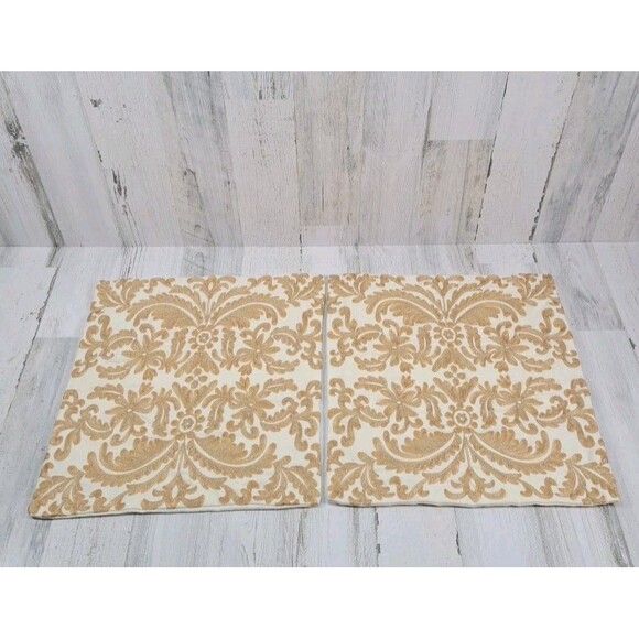 Two Pier 1 Embroidered Floral Throw Accent Pillow Covers Natural Tan Silver 16" - Picture 2 of 10